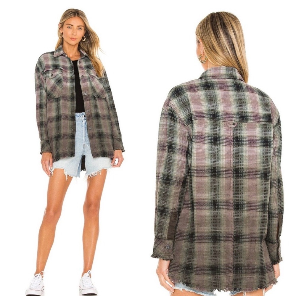 We The Free Free People Anneli Plaid Button Down Shirt Jacket